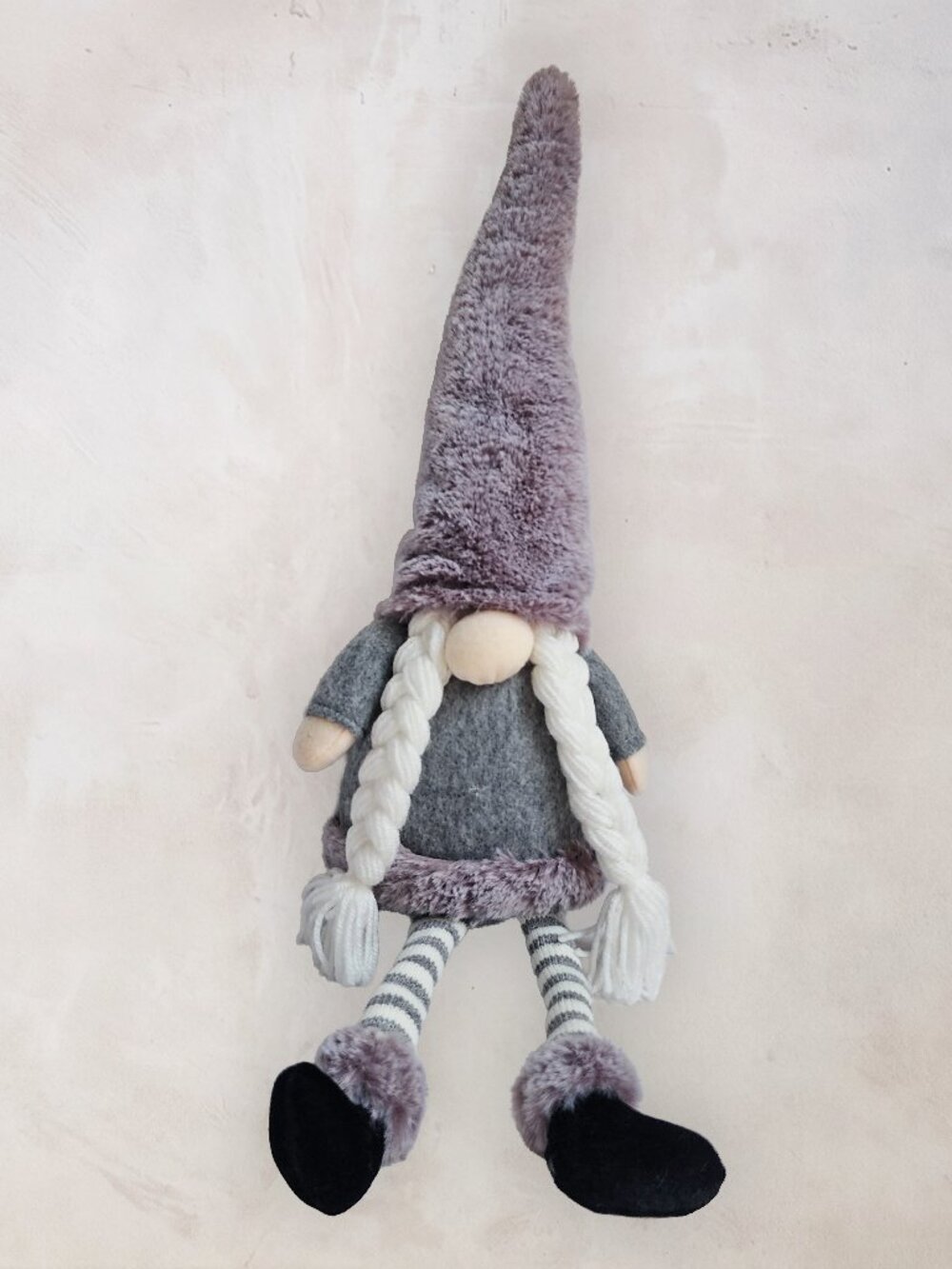 Plush Scandinavian Gnome Braids Gray Purple Winter Christmas Decor 26"